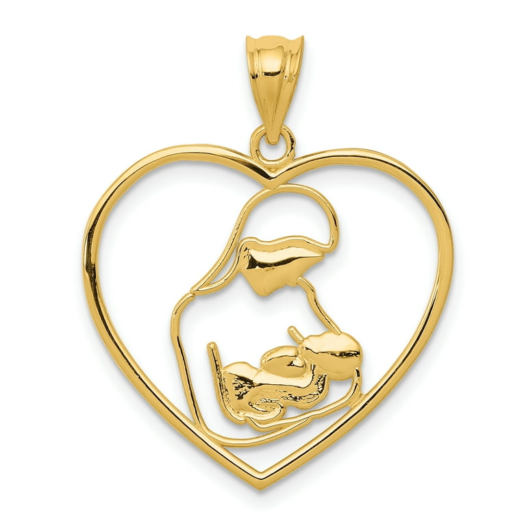 14k Yellow Gold Mother Child In Heart Pendant Charm Necklace Mot Love Fine Jewelry For Women Gifts For Her