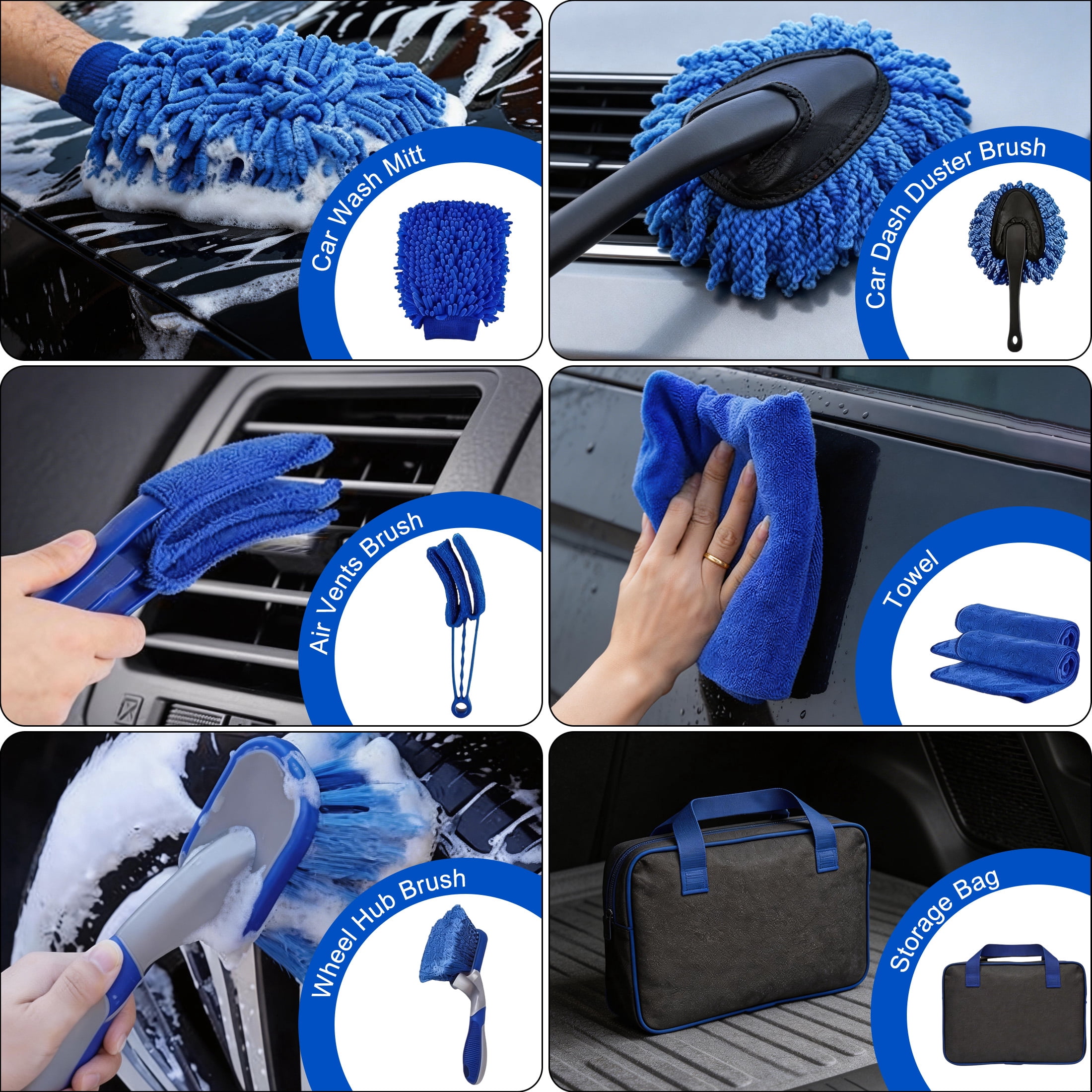 27Pcs Car Detailing Kit, Interior Car Cleaning Kits, Car Detailing Brushes Set, Drill Brush Set, Car Wash Kit, Car Accessories, Car Cleaning Supplies for Interior, Exterior, Wheels