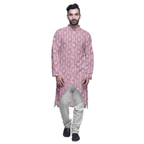 Atasi Printed Long Sleeve Kurta For Men Button Down Cotton Slub Ethnic Shirt