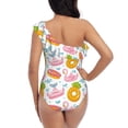 thumbnail image 5 of Pofeuu Flamingo And Pineapple Print Women's One Piece Swimsuits One Shoulder Swimwear Asymmetric Ruffle Monokinis Bathing Suits-Small, 5 of 6