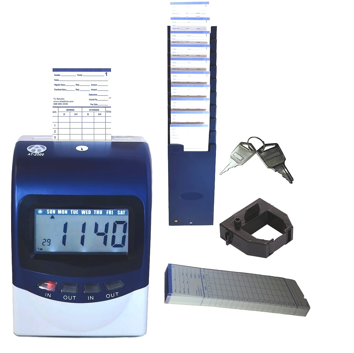 AT2500 Time Clock Bundle with Time Cards, Card Holder, Ribbon and Keys
