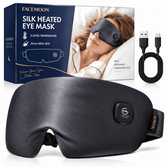 100% Pure Silk Heated Eye Mask for Dry Eyes, Washable Warm Compress Eye Mask for Puffy Eyes, Cordless Heating Pad for Tired Eyes, Skincare Prep, Bedtime Relaxation and Evening Self Care
