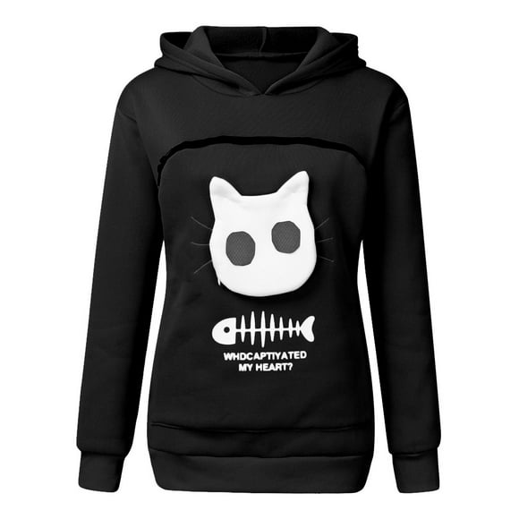 jsaierl Pet Carrier Hoodie For Women Casual Sweatshirt Animal Pouch Hood Tops Carry Cat Breathable Pullover Blouse Plus Size