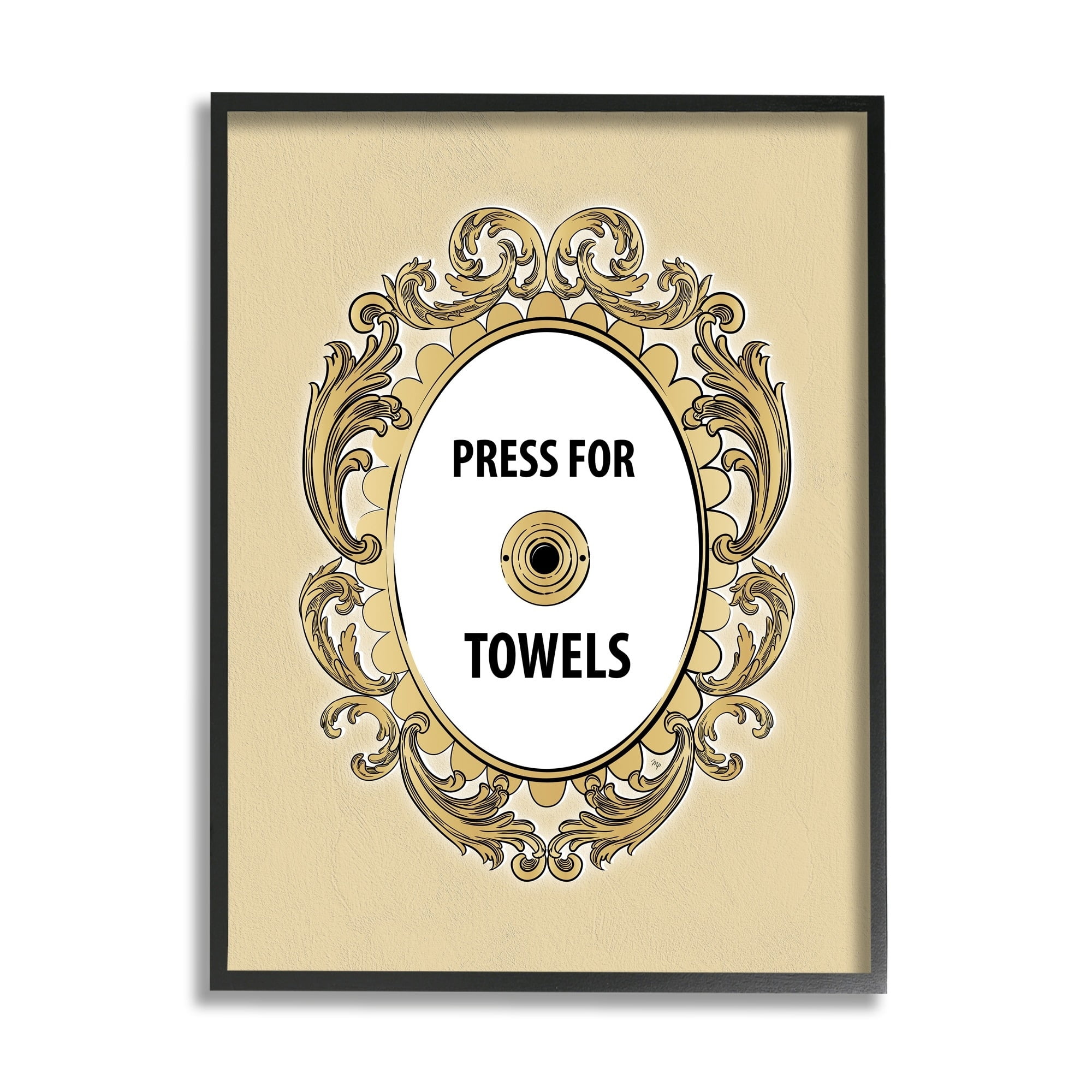 Stupell Industries Press For Towels Ornate Bell Typography Painting Gray Framed Art Print Wall Art