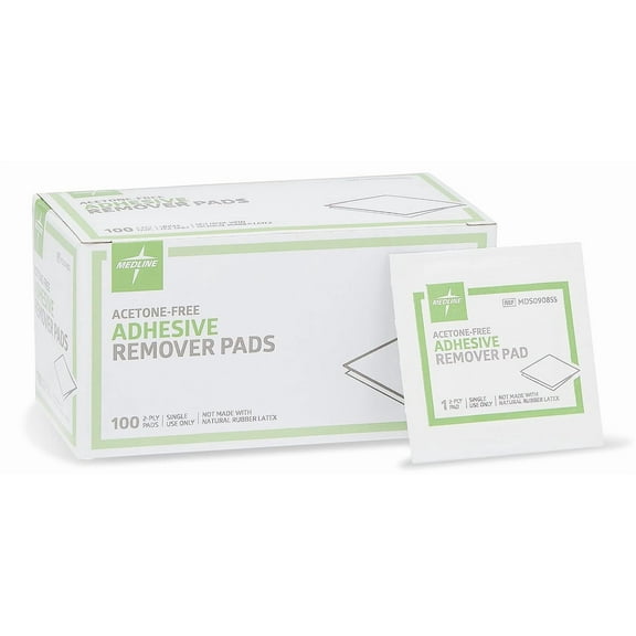 Medline Adhesive Remover Pad, Acetone-Free, 2-Ply Pad, 100 Count (Pack of 10)