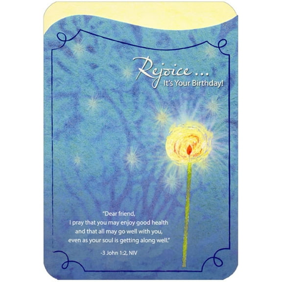 Designer Greetings Rejoice: Single Tall Candle on Blue Die Cut Religious Birthday Card