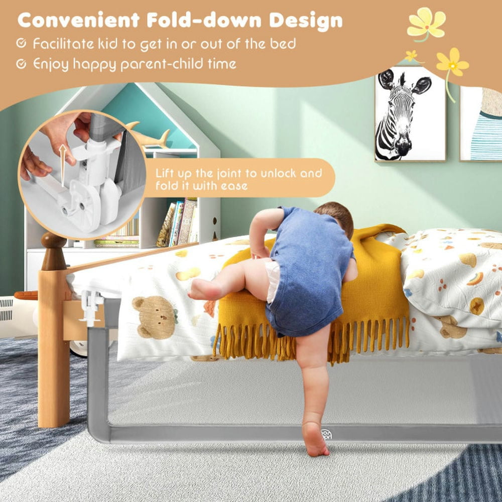 Spaco 59 Inch Folding Breathable Baby Bed Rail Guard with Safety Strap, Bed Rail, Versatile Bed Guardrail for Queen, King, Twin, and Bunk Size Beds, Gray