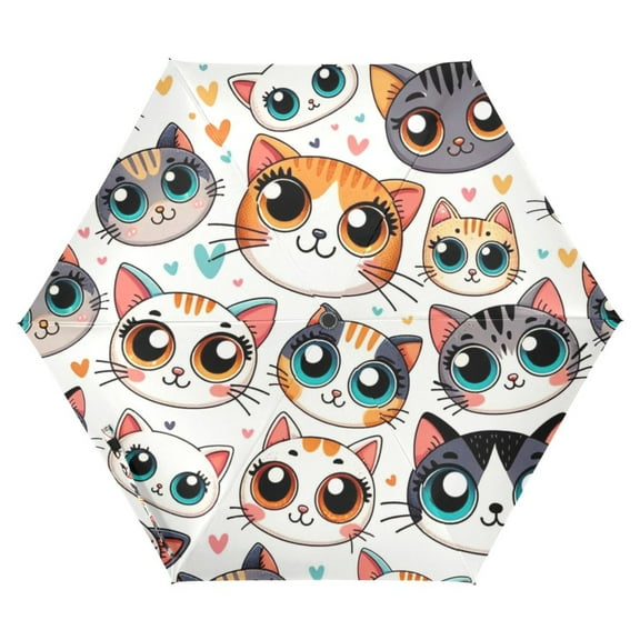 ALAZA Cartoon Cat Face UPF 50  Compact Folding Umbrella for Rain Travel Umbrella Packable