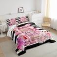 thumbnail image 3 of Manfei Kawaii Bow 2pcs Bedding Comforter Set,Pink Fashion Twin Comforter Sets,Black Pink Bedding Set,Breathable Stripes Room Decorative,Reversible, 3 of 8