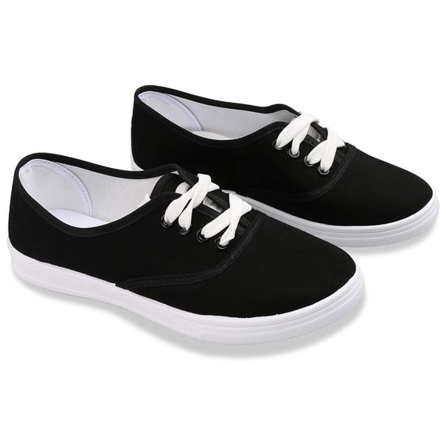 Zapatillas de lona para mujer con cordones y parte superior baja, tenis casuales ligeros