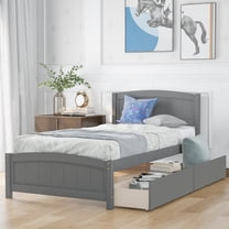Holaki Wood Twin Size Bed with 2 Storage Drawers for Kids, Gray
