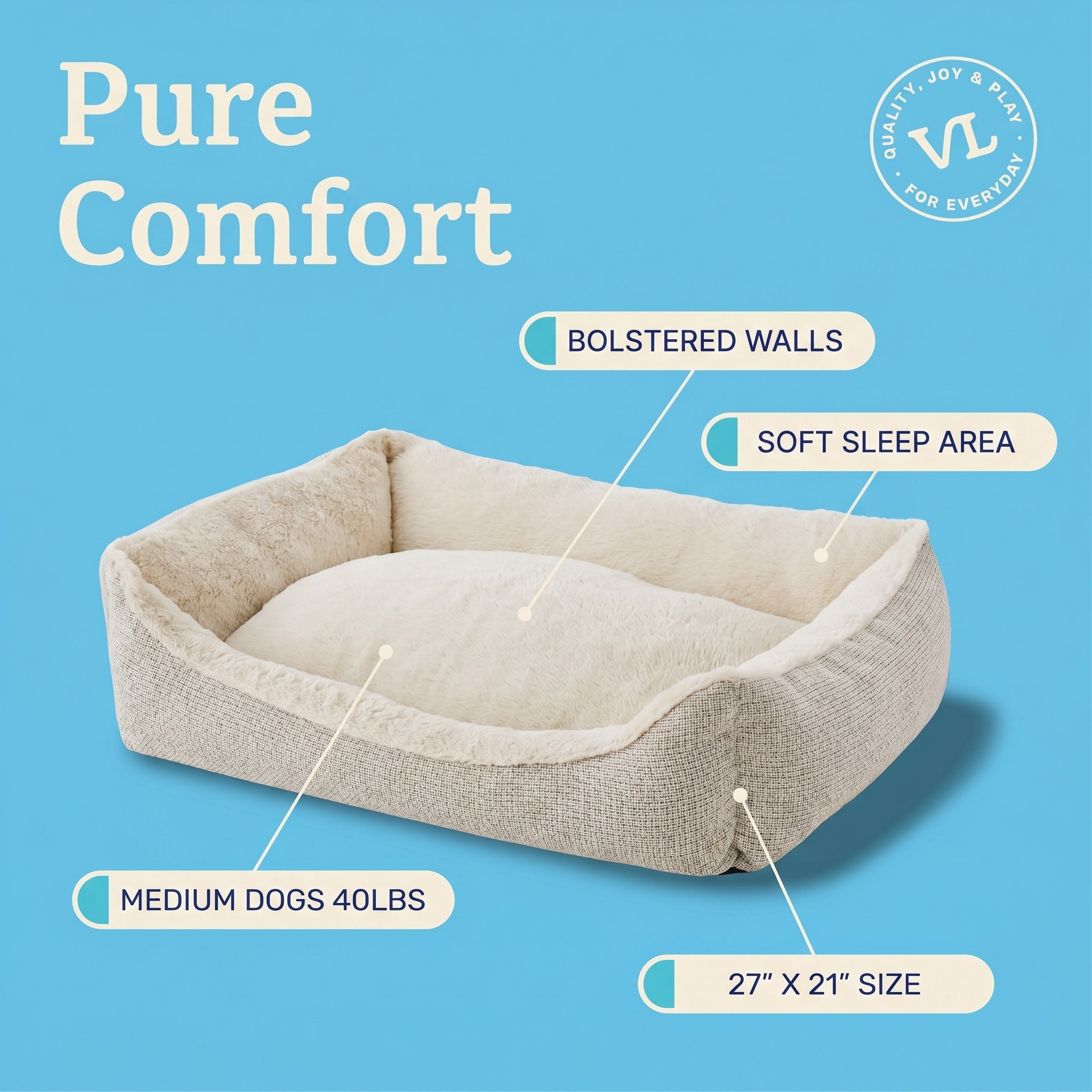 Vibrant Life Medium Luxe Cuddler Pet Bed, Cream, 27"x21" photo 5