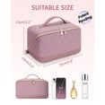 thumbnail image 2 of Travel Makeup Bag Cosmetic Bag Toiletry Bag for Women, Wide Open Organizer Pouch with Divider and Handle Portable Quilted Open Flat, Pink, 2 of 7