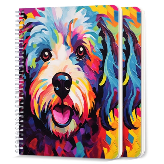 Spiral Notebook,College Ruled Journal,8.26" x 5.71" 50 Sheets/100 Pages,2 Pack - Vibrant Portrait of Havanese Dog With Happy Face