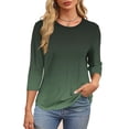 thumbnail image 4 of Plebaso T-Shirts à Manches 3/4 Col Rond pour Femmes Tee-Shirts Décontractés Amples Blouses Dégradées pour P-5TG, 4 of 7
