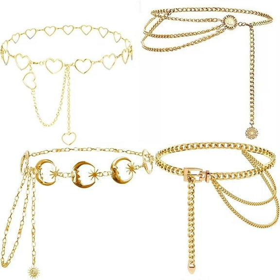 Ngardk 4pcs Gold Chain Belt for Women Fashion, Western Gold Waist Chain