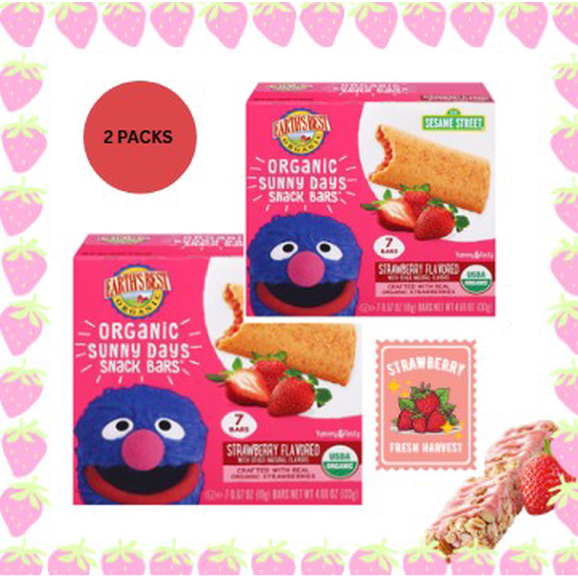 Earth’s Best Organic Sunny Days Strawberry Flavored Snack Bars, Kids Snack, 2 Packs