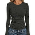 thumbnail image 1 of Ailaofu T-Shirt à Manches Longues Extensible Col Rond Côtelé Ajusté Décontracté Basique pour Femmes, 1 of 6