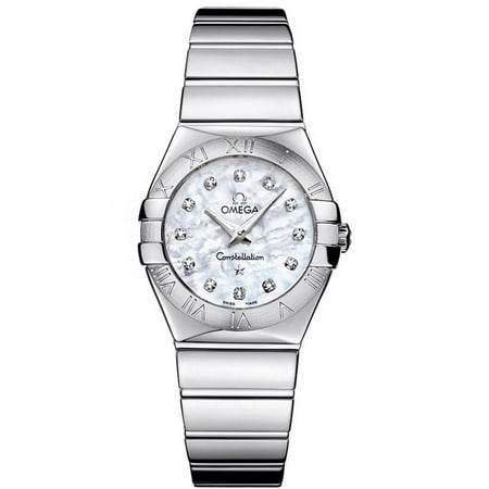 OMEGA Women's Constellation Diamond 27mm Steel Bracelet & Case Quartz MOP Dial Watch 123.10.27.60.55.001