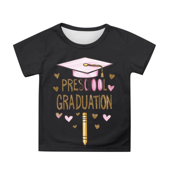 Hiijoy Toddler Girls Graduation Graphic Tee Short Sleeve Round Neck T-Shirt, Sizes 3-13