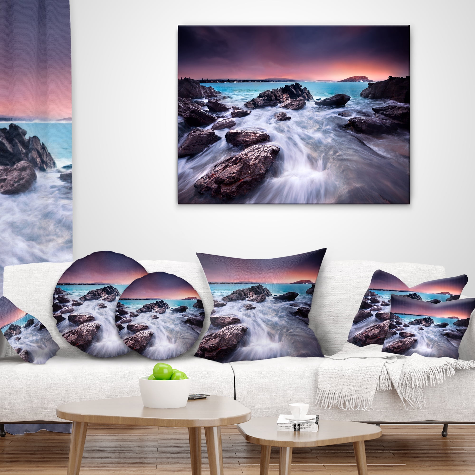 Designart 12" x 20" Multi-color Sea Shore Polyester Throw Pillow