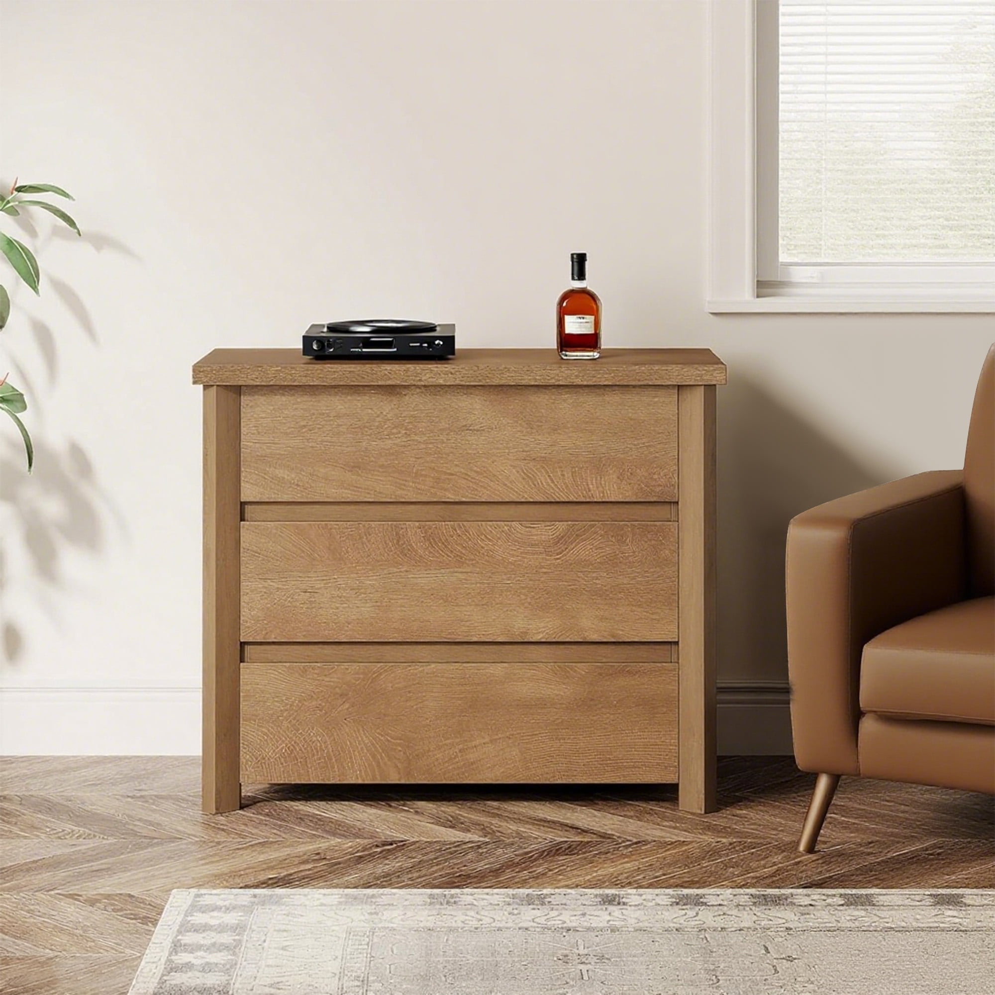 MAYEERTY 3-Drawer Rustic Brown Nightstand, Smooth Sliding Drawers Spacious Storage Bedside Table for Bedroom