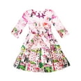thumbnail image 2 of Girls Dress Satin Silk Butterfly City Building View Pink 4 Years, 2 of 4