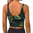 thumbnail image 2 of Women's Sports Vest Breathable Bra Top Workout Yoga Crop Tank, Lizards Lizard Art Green, 2 of 7