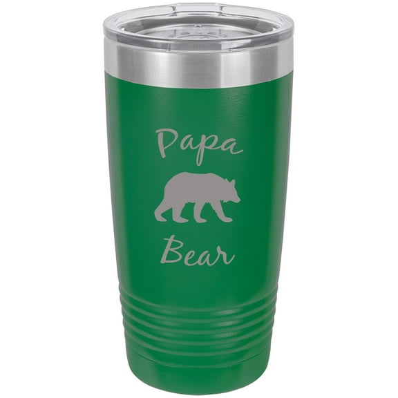 Papa Bear Stainless Steel Engraved Insulated Tumbler 20 Oz Travel Coffee Mug, Green