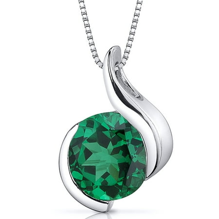 Peora 1.75 Carat T.G.W. Round Shape Emerald Rhodium over Sterling Silver Pendant, 18