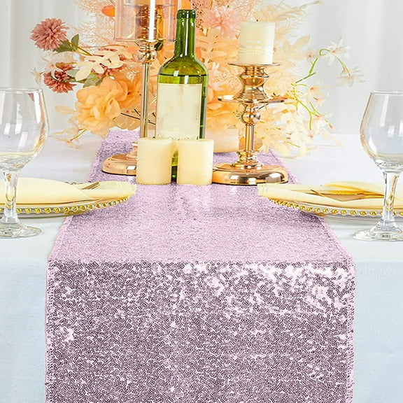 Honeeladyy Sequin Table Runners Pink 12 x 71 inch Table Runner for Party Wedding Reception Banquet Decoration Bright Soft Fabric Summer Party Chair Sashes