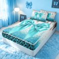 thumbnail image 3 of Homewish Cyan Bowknot Zipper Twin Comforter Sets with Fitted Sheet and 2 Pillowcases for Princess Girls, Glitter Cheetah Print Zipper Bedding Set, 3 of 7