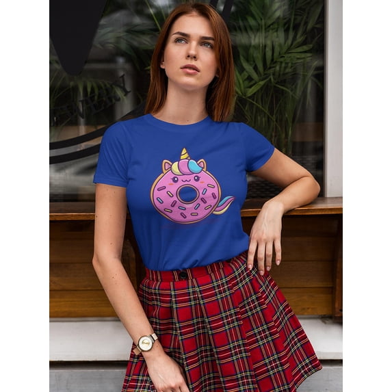 Cute Unicorn Doughnut Shaped T-Shirt Women -Image by Shutterstock, Female Small