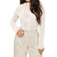thumbnail image 3 of Women Sexy- See Through Long Sleeve T-Shirts Mesh Sheer Skinny Rib Scalloped Trim Tees Blouse Top Outfits White M, 3 of 9