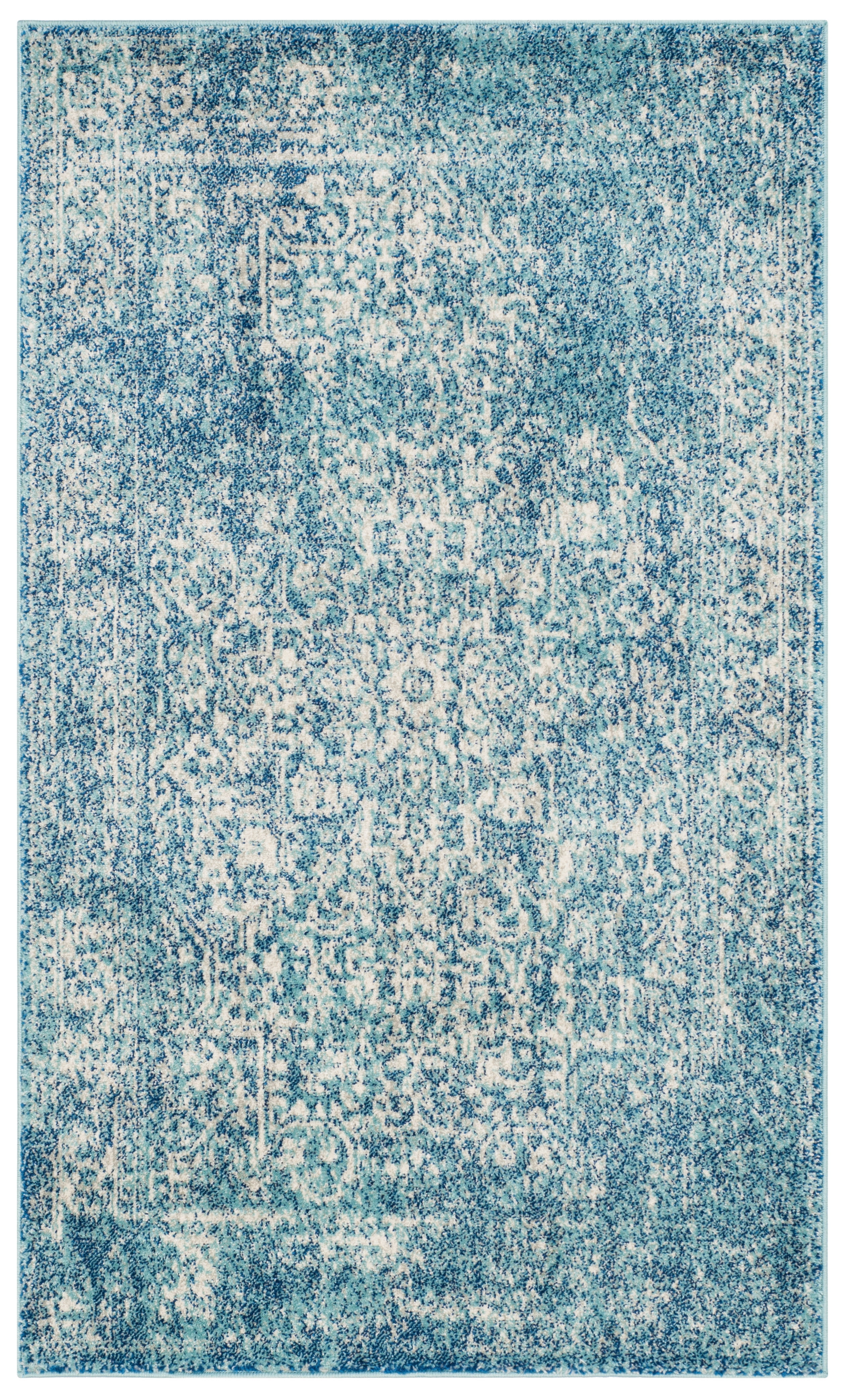 SAFAVIEH Accent Rug 4x6 - Evoke Collection - Traditional Design, Blue & Ivory, Non-Shedding & Easy Cleaning, Ideal for Living Room, Bedroom, Dining Space, Entryway, Bathroom, Bedside (EVK256C)