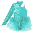thumbnail image 3 of YONGHS Kids Girls Sequins Feather Tulle Skirted Leotard Unitard Latin Modern Jazz Dance Costume Blue Green 10, 3 of 5