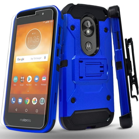 Moto E5 Play Case, Moto E5 Cruise Case, With [Tempered Glass Screen Protector Included], Heavy Duty [Tank Armor] Full Coverage Dual Layer Phone Cover with Build in Kickstand and Locking Belt