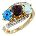 thumbnail image 1 of 14K Yellow Gold Natural Swiss Blue Topaz, Garnet & Aquamarine 3 stone Ring Round 6mm Diamond Accent, size 6, 1 of 2
