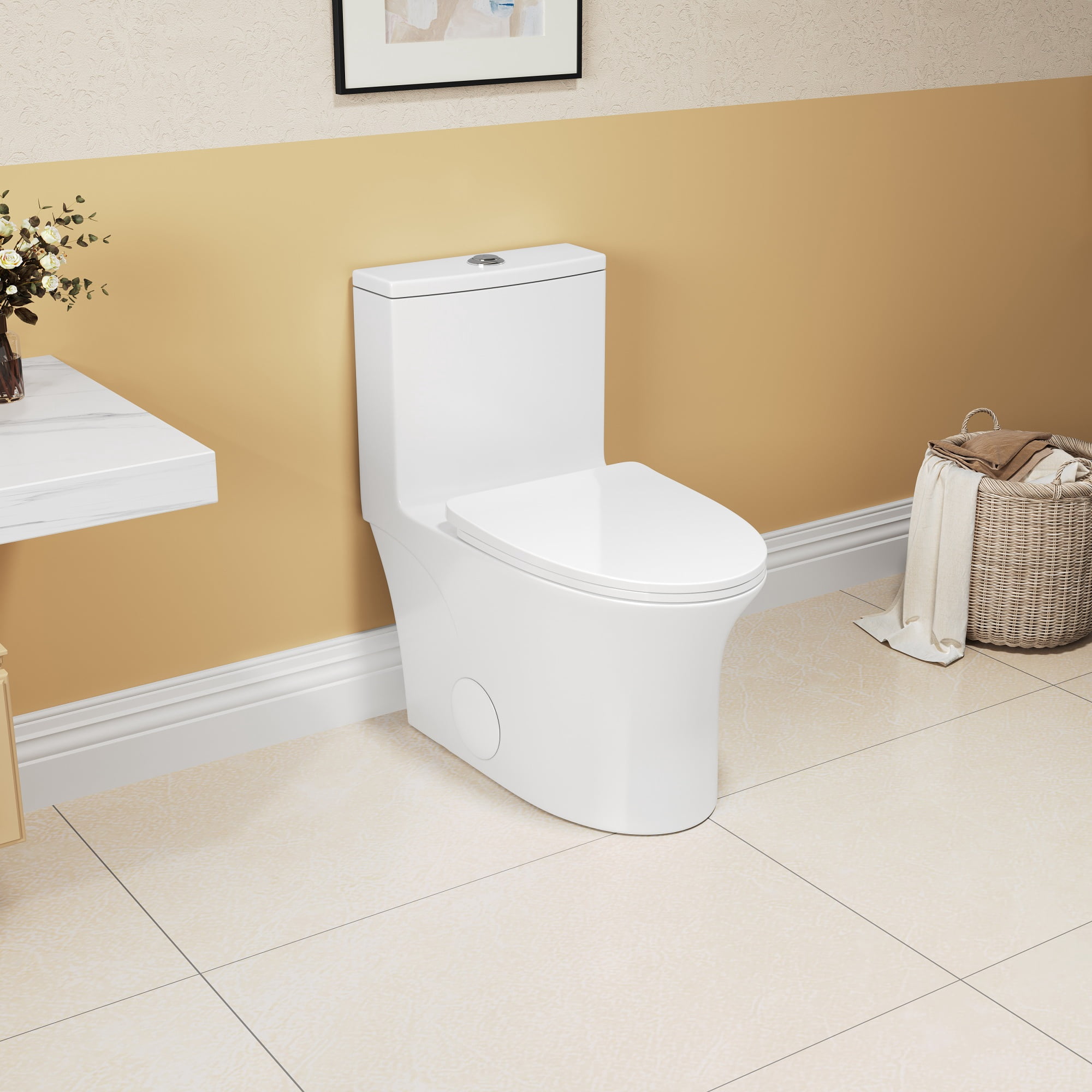 Alvantor Dual-Flush One-Piece Toilet 16.5"Height Ceramic Elongated Floor Mounted 1.1/1.6 GPF Toilet White