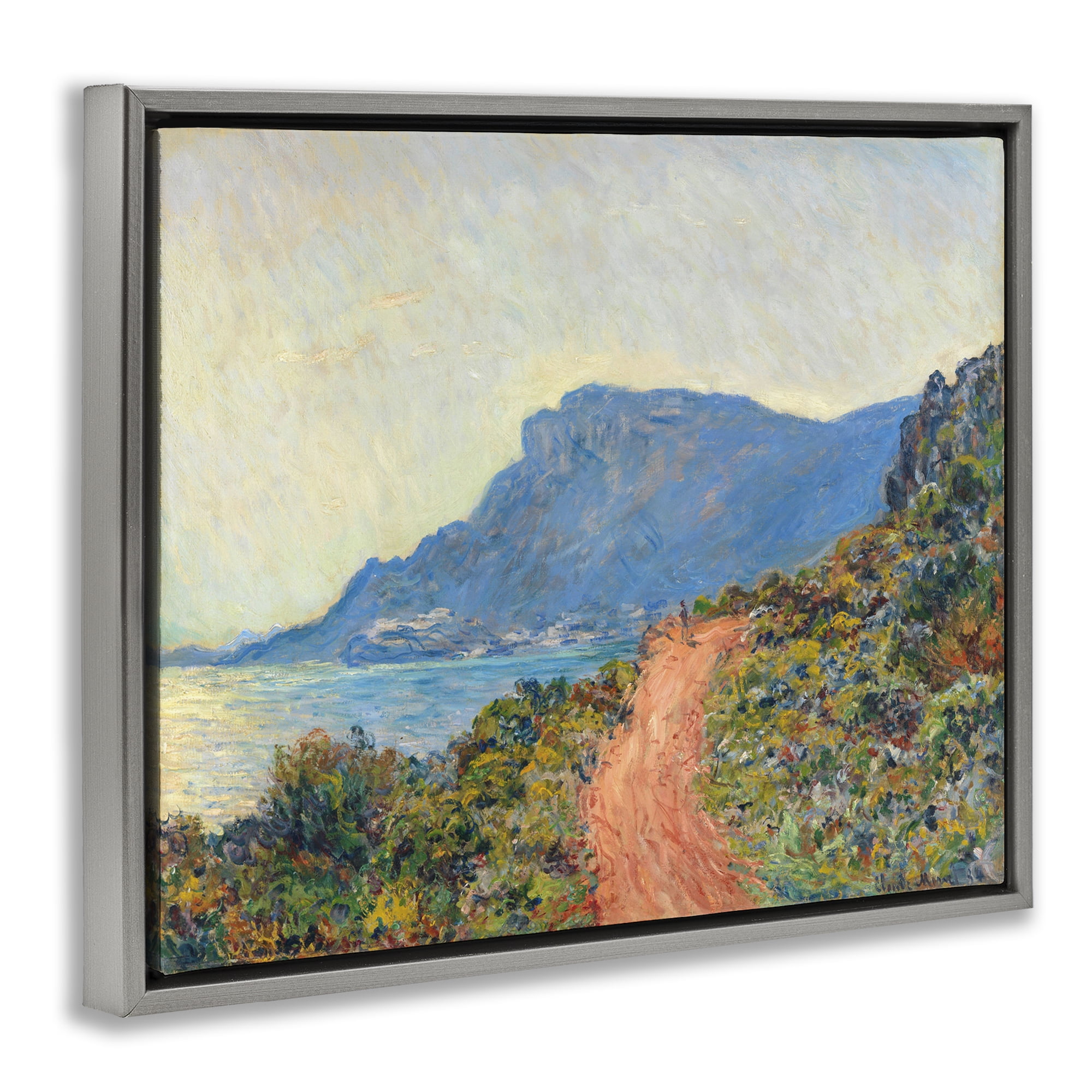 Stupell Industries Classic Monet Mountain Landscape Landscape & Nature Painting Gray Floater Framed Canvas Art Print Wall Art, 31 x 25