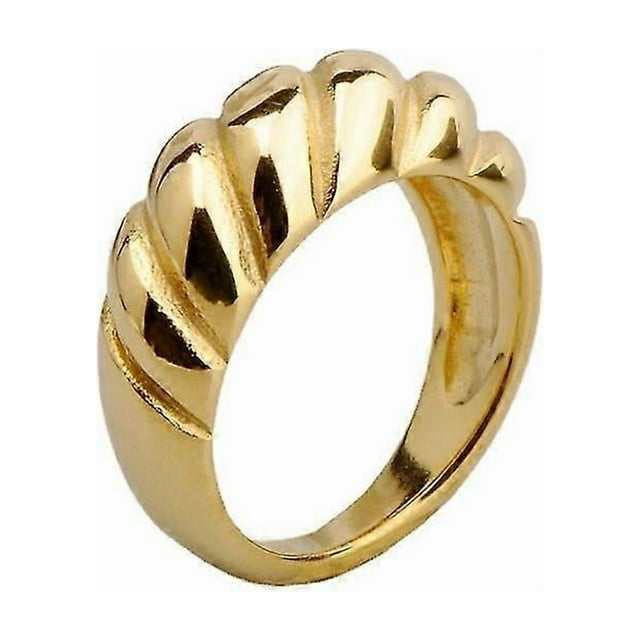 14K Gold Plated Croissant Dome Ring | Twisted Braided Gold Plated Ring | Chunky Signet Ring for Women