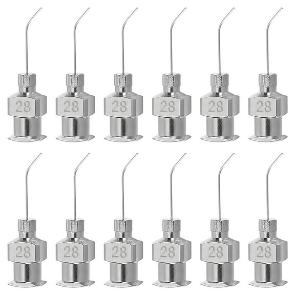 12 Pcs 28G 0.51 Inch Bent Blunt Tip Dispensing Needle with Lure Lock for Refilling Liquid Adhesives