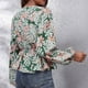 thumbnail image 4 of Blusa cruzada con hojas verdes grandes para mujer, talla XL, blusa con cuello en V, mangas farol y dobladillo con volados, 4 of 6