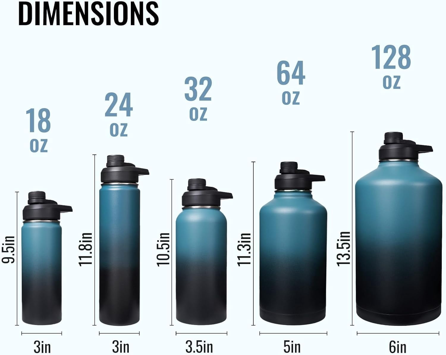 EP 18 oz Insulated Water Bottle with Handle, 304 Stainless Steel Water Bottles with Wide Mouth, Double Wall Vacuum Sports Water Bottle, BPA Free, Keep Cold and Hot, Blue&Black