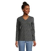 Lands' End Women's Relaxed Supima Cotton Long Sleeve V-Neck T-Shirt