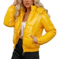thumbnail image 3 of Vedolay Jackets for Women Patchwork Winter Hooded Coat Zipper Up Outwear with Pocket Yellow,S, 3 of 5