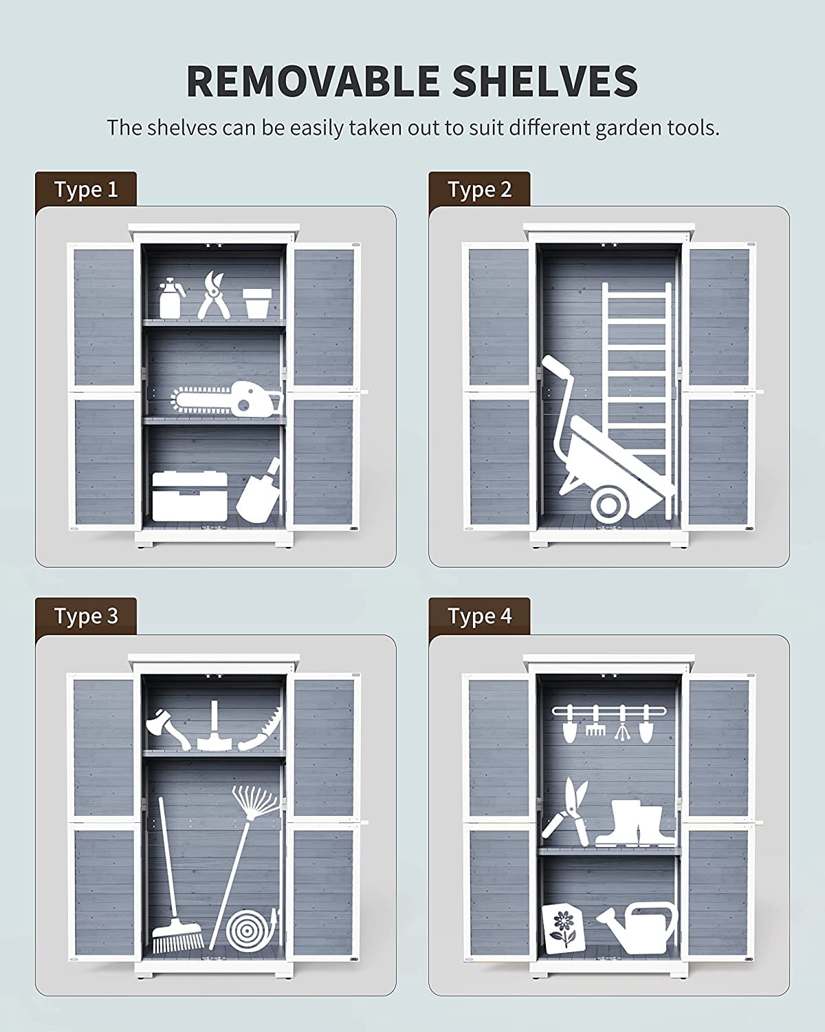 Outdoor Storage Cabinet, Lofka Wood Garden Storage Shed with Ventilate Shutter and Asphalt Roof, Grey