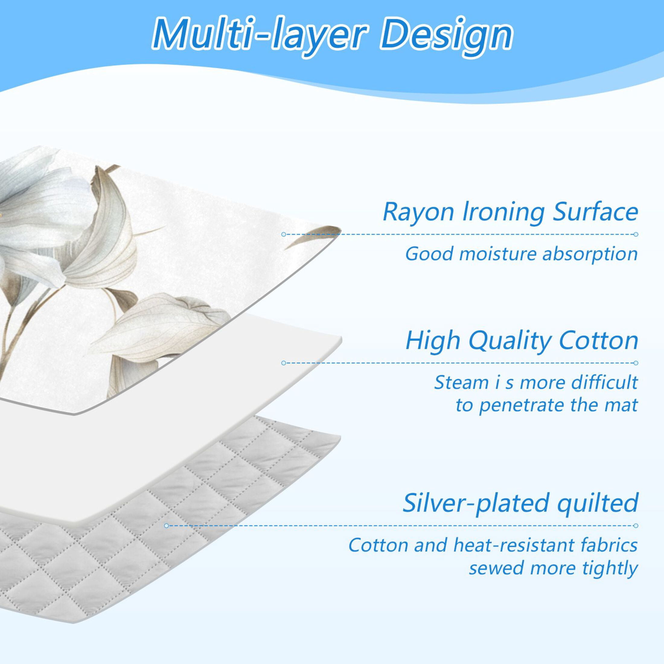 Light Blue-white Flower Ironing Mat Blanket Portable Travel Ironing Pad Heat Resistant Pad 47.2" x 27.6”