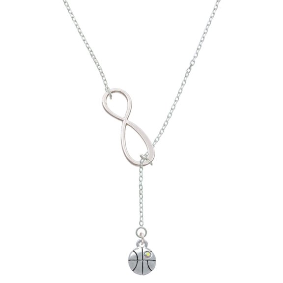 Delight Jewelry Silvertone Small Basketball with a AB Crystal Silver tone Elegant Infinity Lariat Necklace