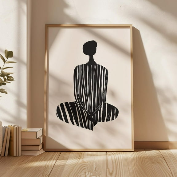 Minimalist Sitting Figure Art, Black And White Abstract Female Silhouette Print, Zen Meditation Wall Art, Calm And Serene Modern Decor Wall Art, Modern Wall Decor, 8x12 UNFRAMED